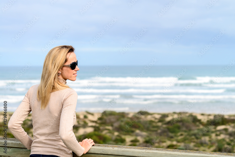 Woman enjoying the sea view at Goolwa beach