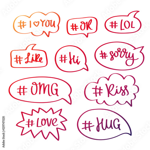 Set of words with the hashtag in the bubble