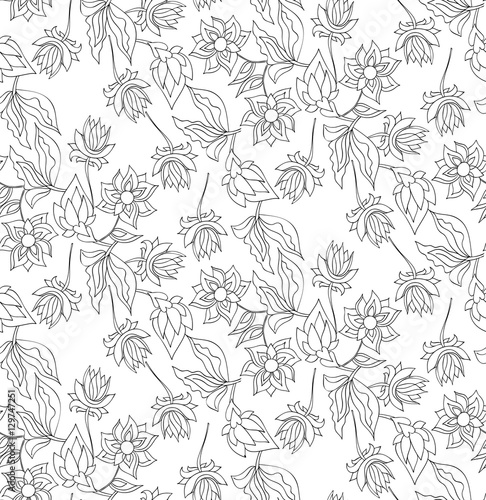 Floral seamless background pattern pattern with fantasy flowers. Line art. Vector illustration hand drawn.