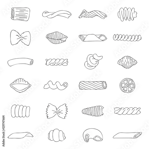 Set of different types of pasta