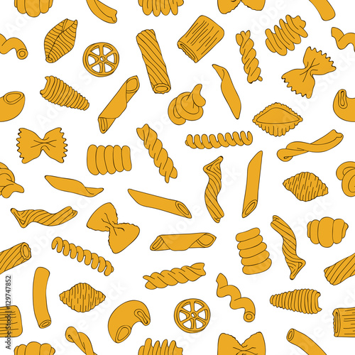 Seamless vector pattern of different types of pasta