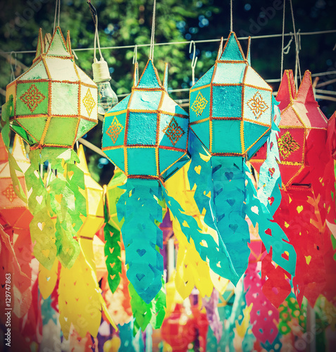 Festive hanging lanterns , Yee Peng Festival, Chiang Mai, Thaila photo