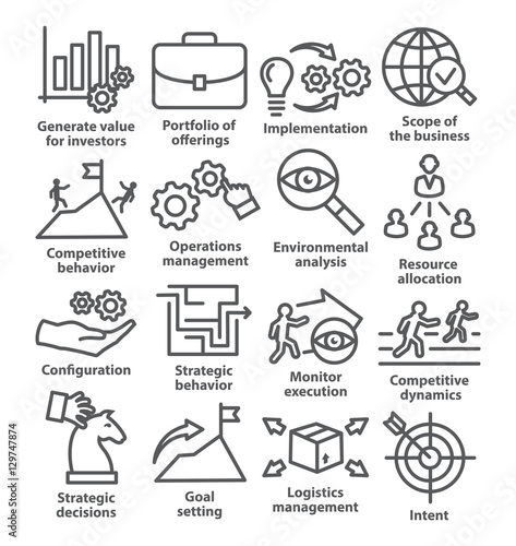 Business management icons in line style. Pack 15.