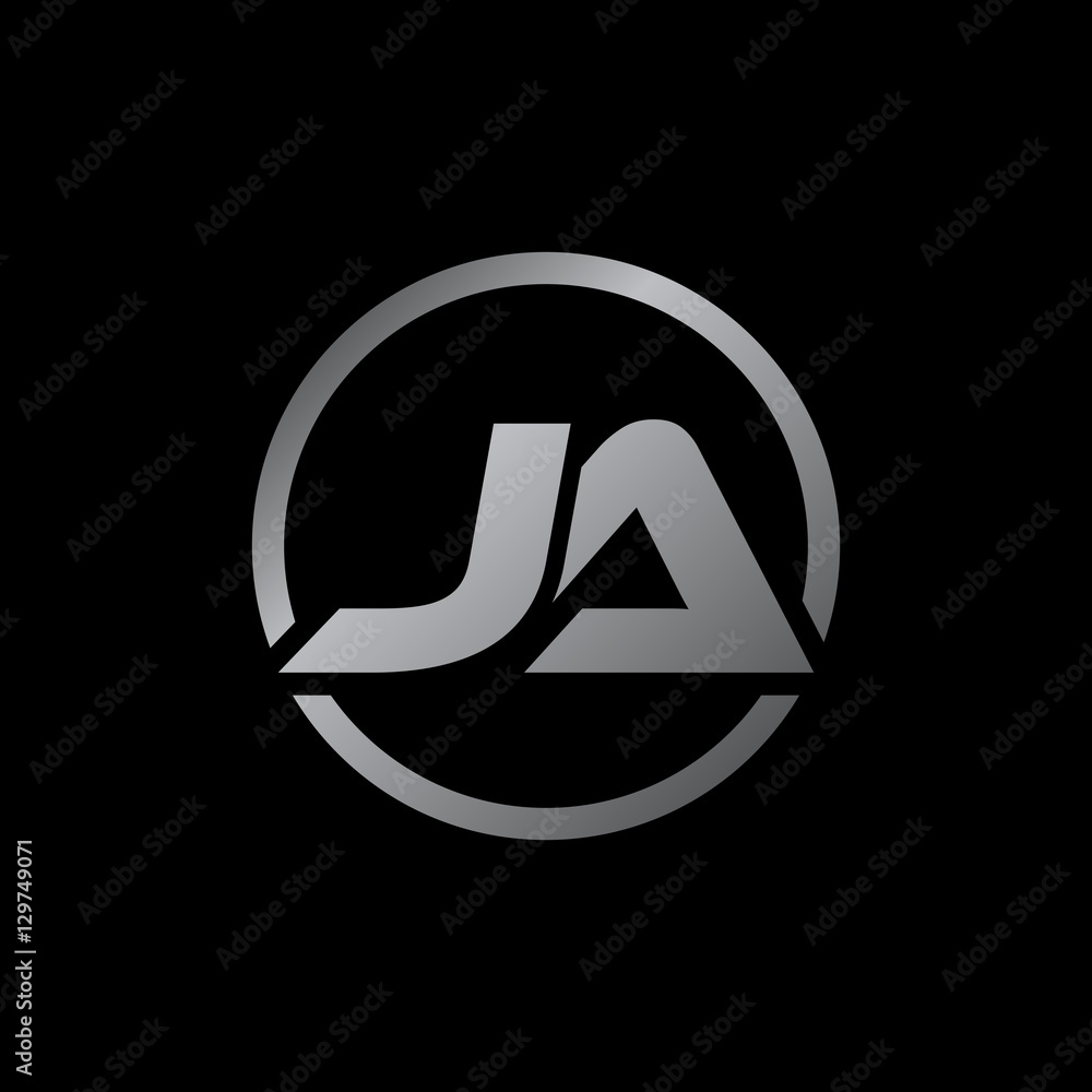 initial letter logo with circle silver color JA initial letter logo with circle silver color JA