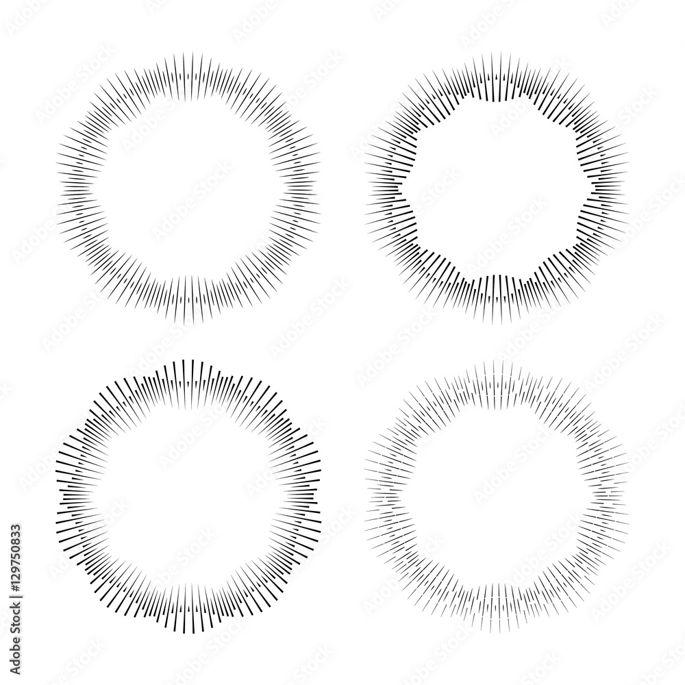 Rays radiating from a center. Linear drawing of rays of the sun. Design elements for your projects. Sunburst frame illustration. Rays radiating from a center. Linear drawing of rays of the sun. Design elements for your projects. Sunburst frame illustration.