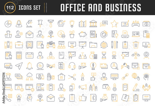 Set Vector Flat Line Icons Office and Business