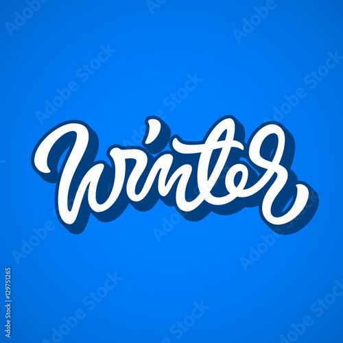 White winter brushpen lettering, graffiti style italic calligraphy with outline and 3d block blended shade for logo, design concepts, banners, labels, prints, posters, stickers. Vector illustration.