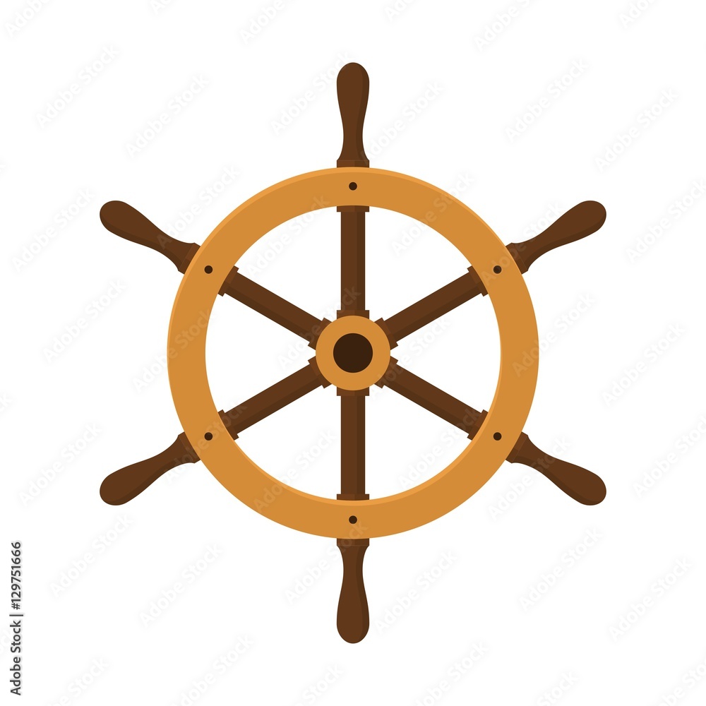 Ship helm isolated on white background. Yacht steering wheel vector in flat style