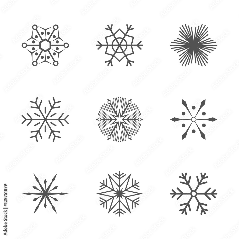 Set snowflakes icons vector illustration on white background. Set snowflakes icons vector illustration on white background.