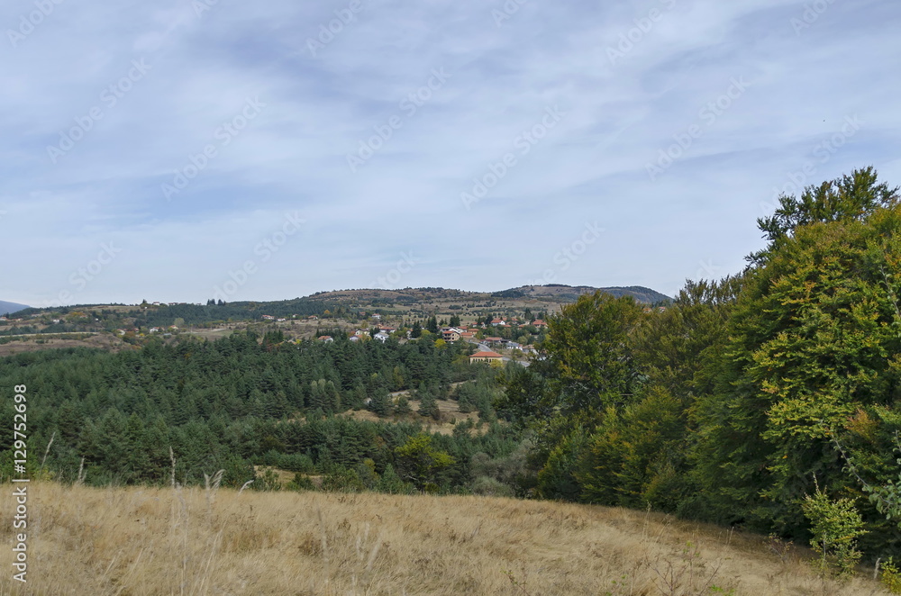 Panoramic view of autumn with villages Plana in the mountain Plana by Vitosha, Bulgaria Panoramic view of autumn with villages Plana in the mountain Plana by Vitosha, Bulgaria