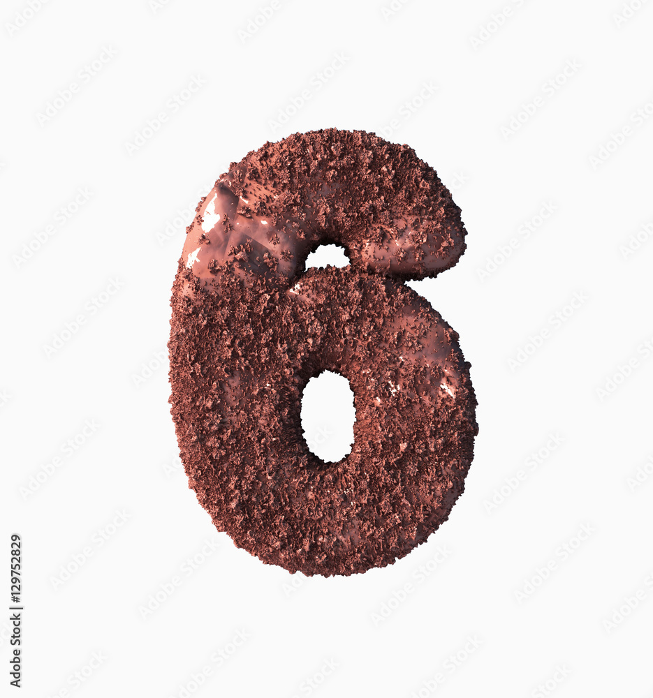 Crispy Chocolate Number 6. 3d rendering isolated Crispy Chocolate Number 6. 3d rendering isolated