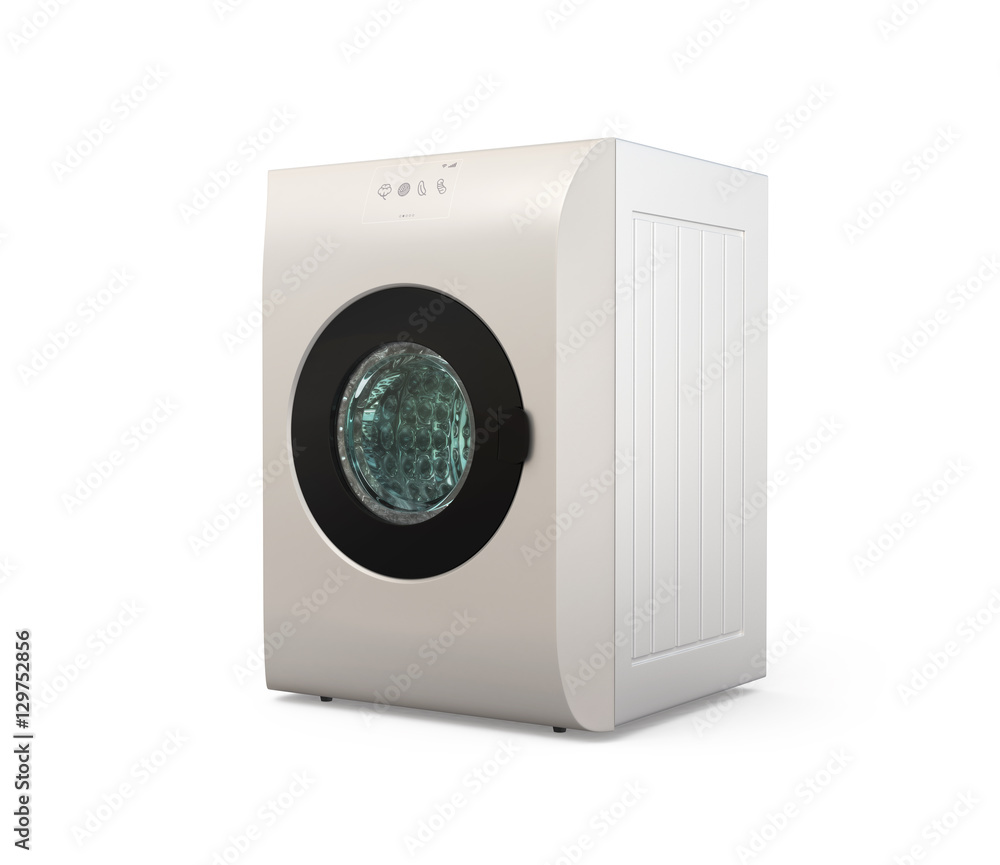 Modern drum washing machine with touch panel isolated on white background. 3D rendering image with clipping path. Modern drum washing machine with touch panel isolated on white background. 3D rendering image with clipping path.