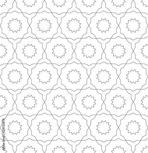 Seamless symmetrical abstract vector background in arabian style made of geometric shapes. Islamic traditional pattern.