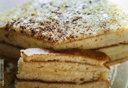 a piece of homemade biscuit cake closeup