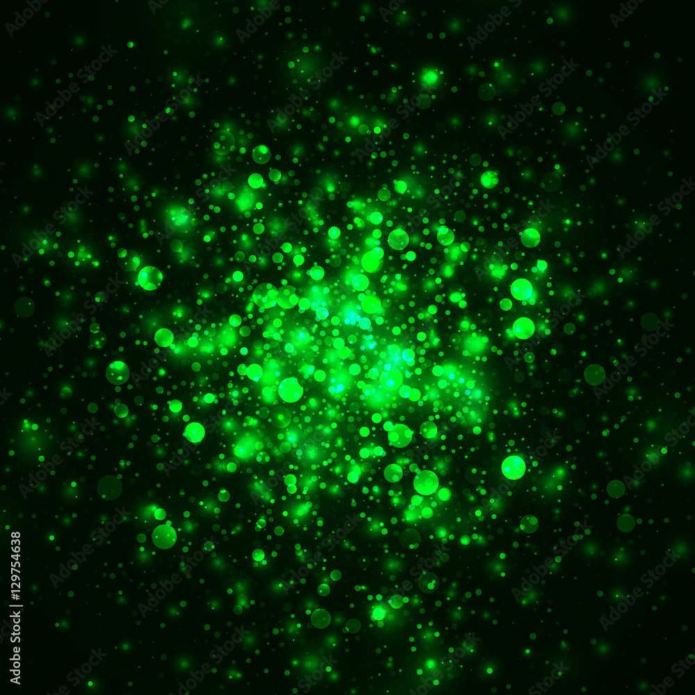 Naklejka Vector green glowing light glitter abstract background. Magic energy glow light effect. Star burst with sparkles on black background