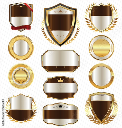 Golden shields laurel wreaths and badges collection 