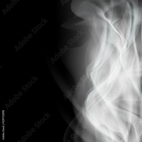 Background with white smoke isolated on a black background. Stoc