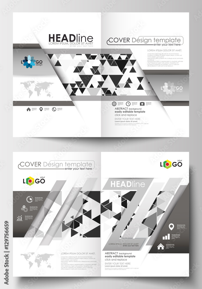 Business templates for brochure, magazine, flyer, booklet or report. Cover template, easy editable flat layout in A4 size. Abstract triangle design background, modern gray color polygonal vector.