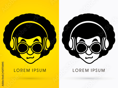 Afro head with glasses and headphone graphic vector