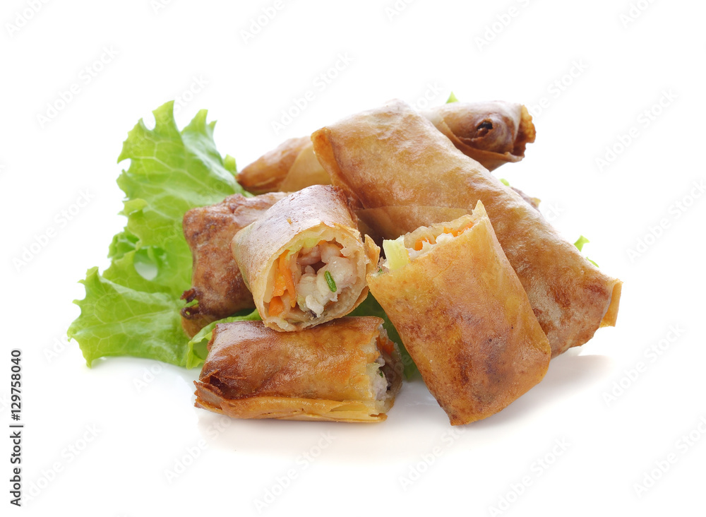 Fried Chinese Traditional Spring rolls food on white Fried Chinese Traditional Spring rolls food on white