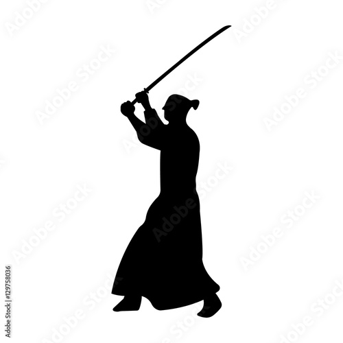 Samurai Warriors Silhouette with katana sword. Vector illustration.