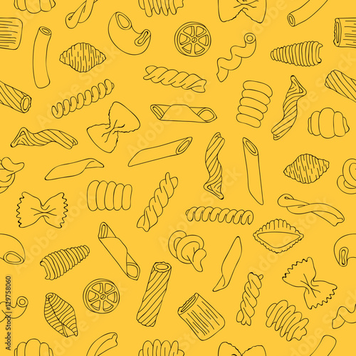 Seamless vector pattern of different types of pasta
