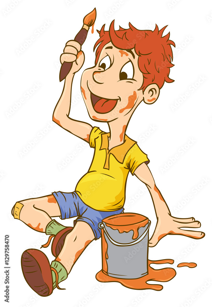 Illustration of Little Kid Boy Carrying an Art Brush