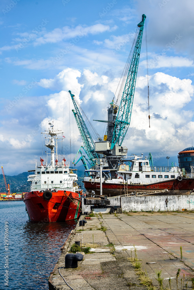ship and crane in the port of the southern city