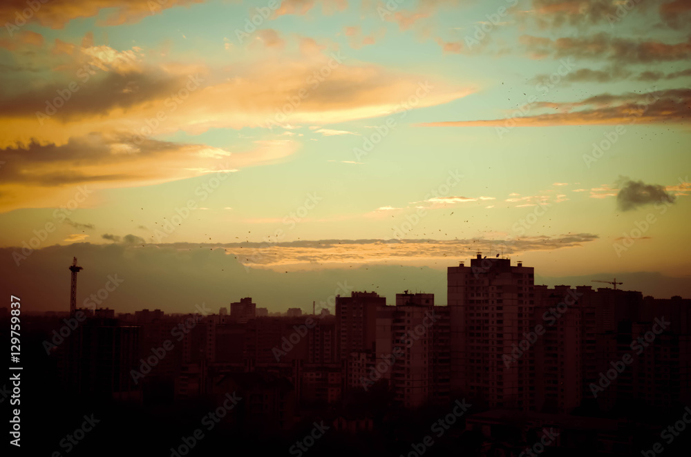 Time lapse of sun setting over skyline  Kyiv