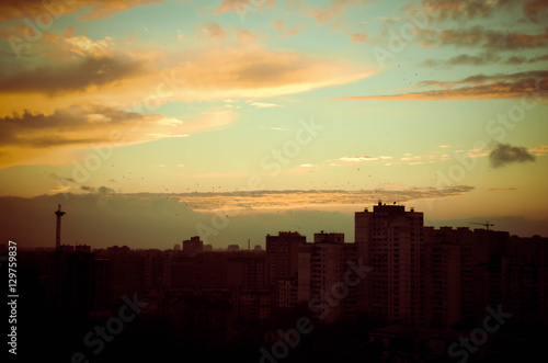Time lapse of sun setting over skyline Kyiv