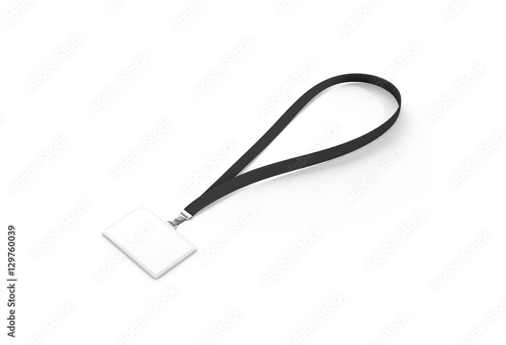 Blank white name bagde with black lace mockup, 3d rendering. Plain horizontal namebadge mock up with dark cotton band isolated. Clear business pass design template. Corporate branding lanyard. Blank white name bagde with black lace mockup, 3d rendering. Plain horizontal namebadge mock up with dark cotton band isolated. Clear business pass design template. Corporate branding lanyard.