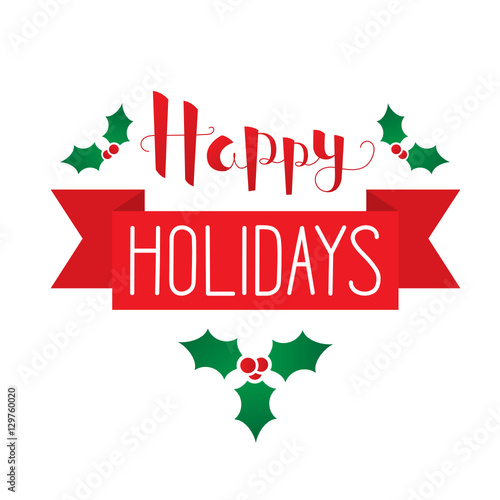 HAPPY HOLIDAYS card in handdrawn brush font with holly