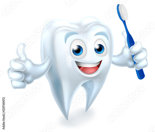 Tooth with Brush Dental Mascot