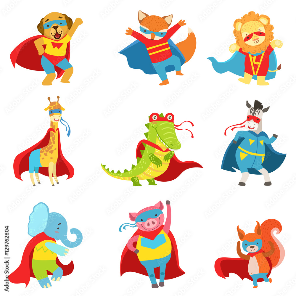 Animals Superheroes With Capes And Masks Set