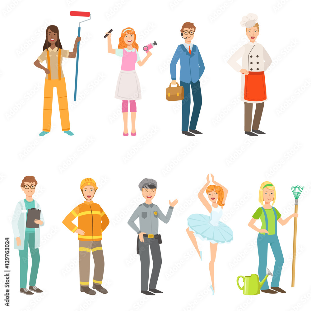 People With Different Professions In Classic Outfits Set People With Different Professions In Classic Outfits Set