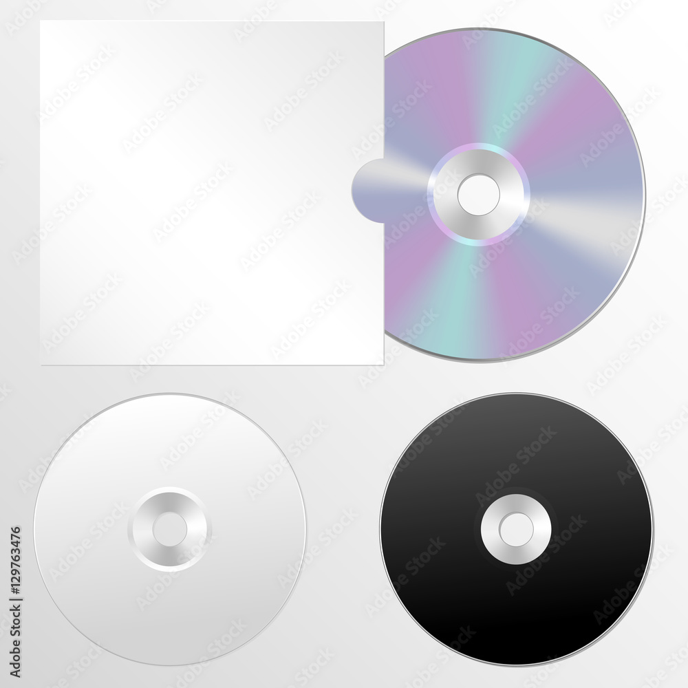 Vector illustration set of isolated blank compact disc CD or DVD. Realistic style. Vector illustration set of isolated blank compact disc CD or DVD. Realistic style.