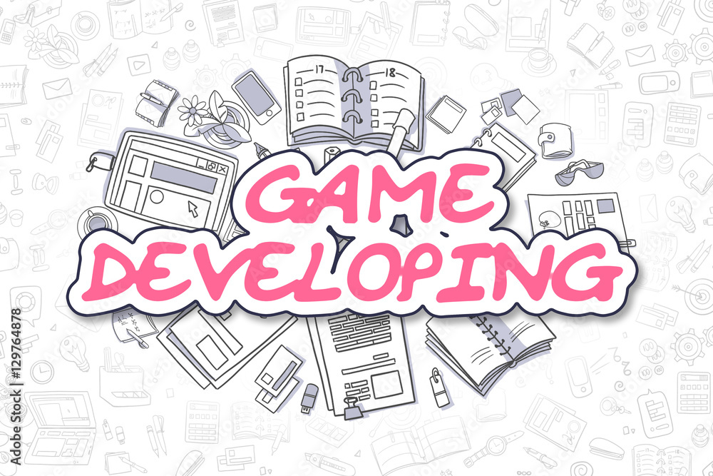 Game Developing - Doodle Magenta Word. Business Concept.