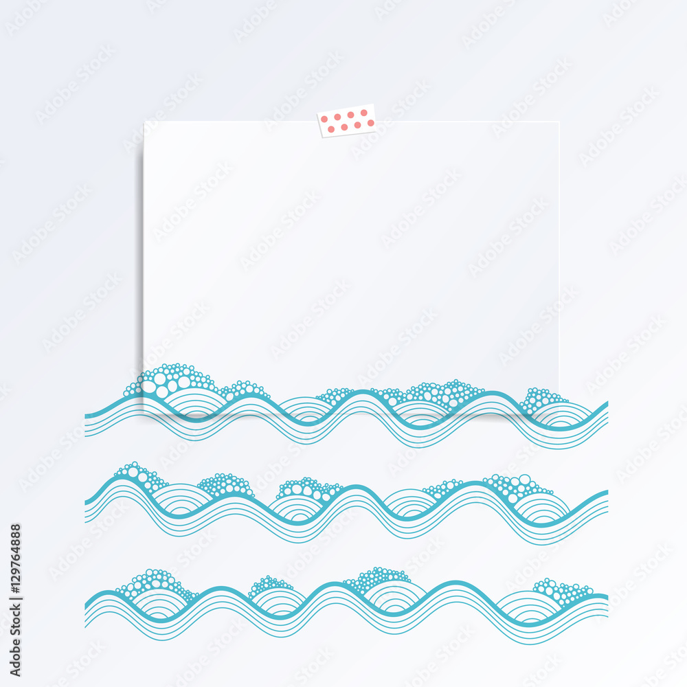 Paper blank folded in half. Mock up template isolated on white. Abstract surges with bubbles on white background. Paper blank folded in half. Mock up template isolated on white. Abstract surges with bubbles on white background.