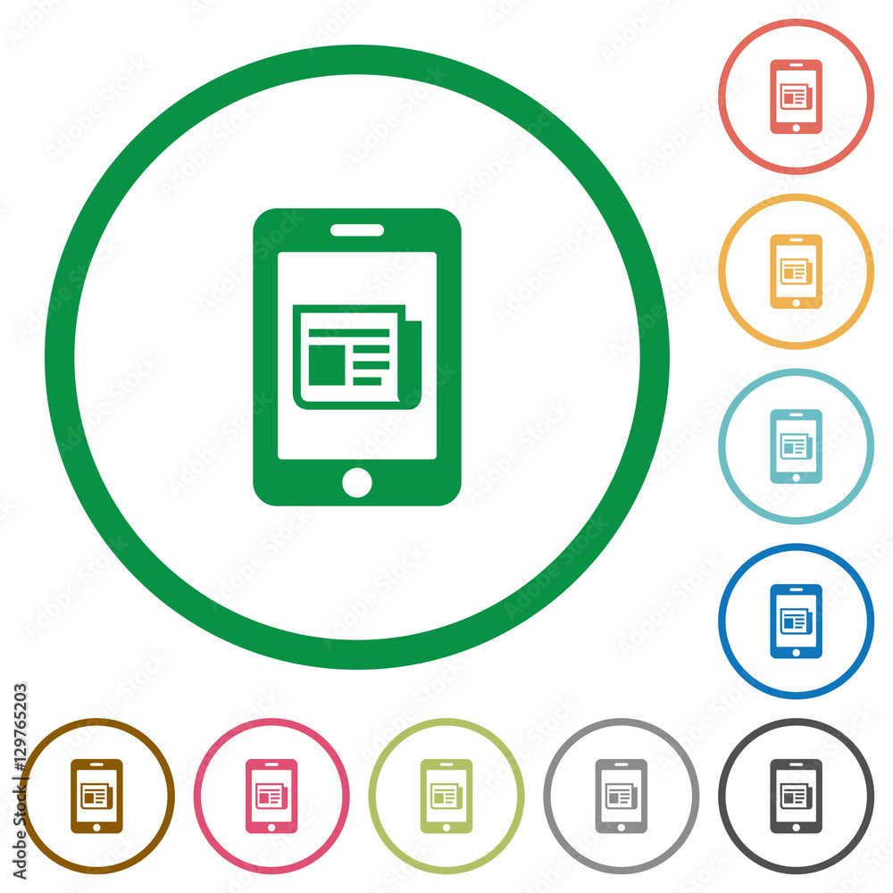 Mobile newsfeed flat icons with outlines Mobile newsfeed flat icons with outlines