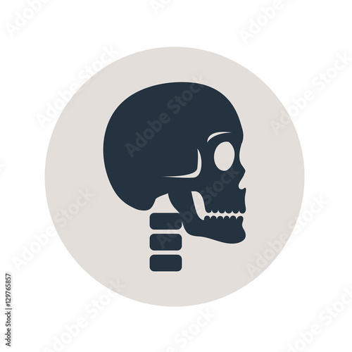 Icono plano craneo y cuello en circulo gris