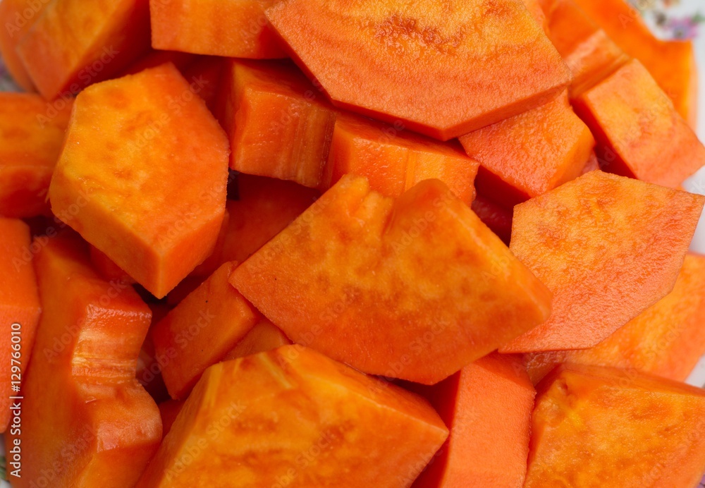 Papaya. Pawpaw fruit is sweet. Close-up.
