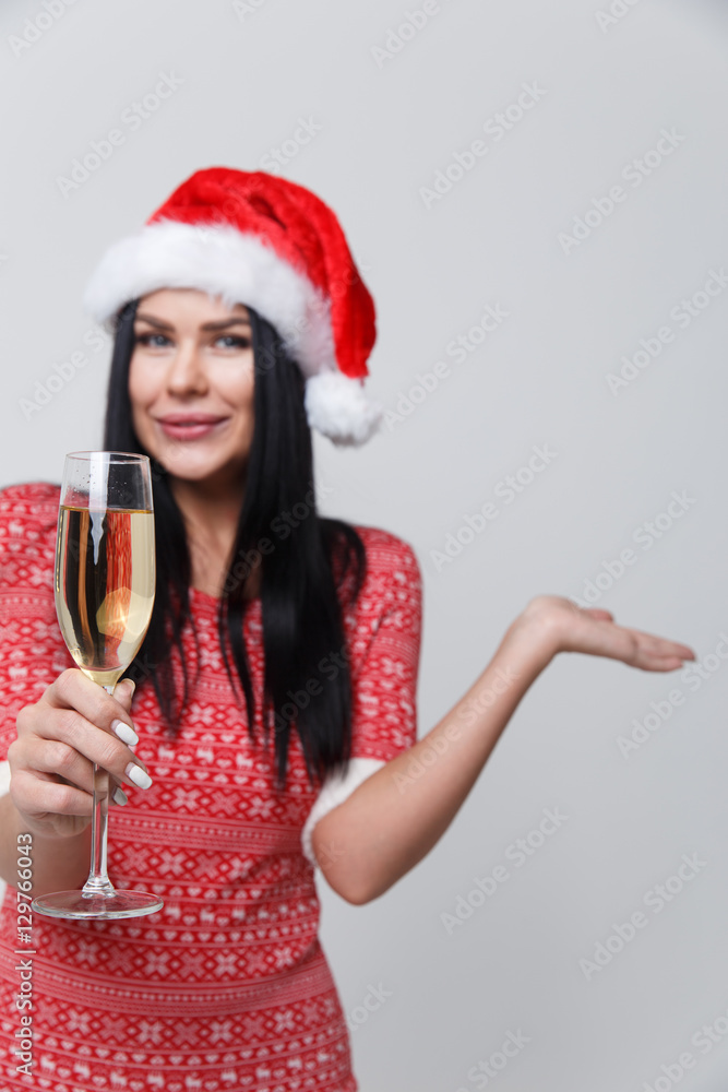 Brunette in dress with champagne Brunette in dress with champagne