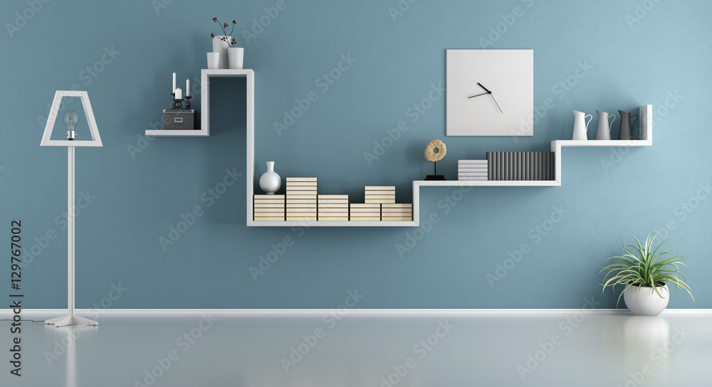 Fototapeta premium Empty blue living room