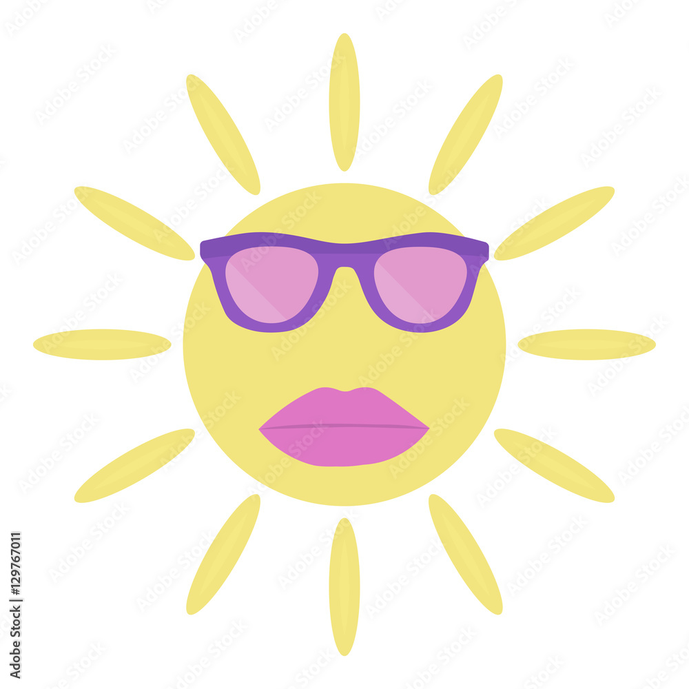 The sun with sunglasses and lips. Vector illustration. The sun with sunglasses and lips. Vector illustration.