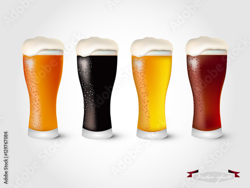 realistic graphic design vector of glass of beer topping with beer foam
