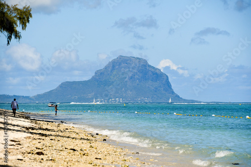 Flic en Flac beach with Le Morne Brabant mountain in the distance, Mauritius