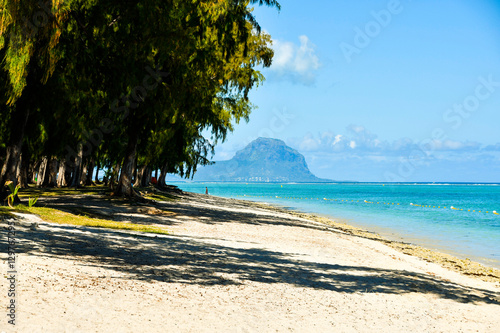 Flic en Flac beach with Le Morne Brabant mountain in the distance, Mauritius photo