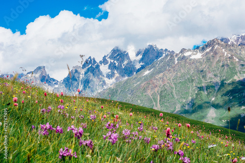 Fototapeta Naklejka Na Ścianę i Meble -  Rocky Caucasus Mountains landscape near Mestia in Svaneti, Georgia