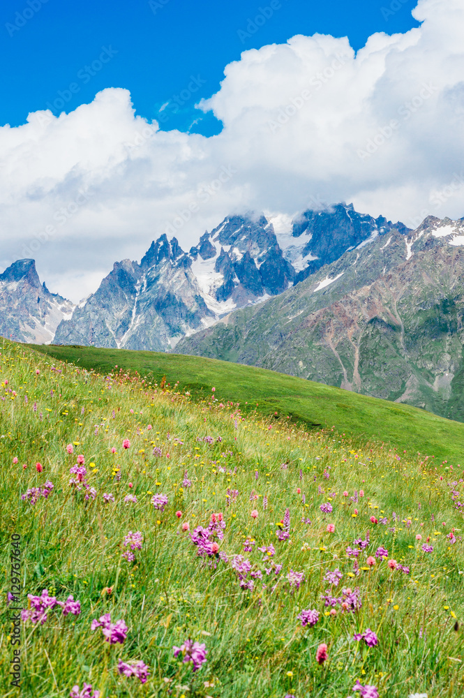 Rocky Caucasus Mountains landscape near Mestia in Svaneti, Georgia
