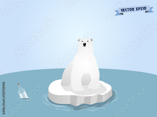 graphic design vector of cute polar bear on ice at pole, global warming crisis graphic design concept
